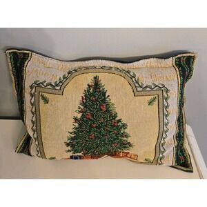 Tapestry Pillow with green Christmas Tree  18 x 14 inches
